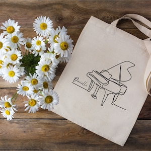 Sac fourre-tout personnalisé pour pianiste, cadeau musique prénom personnalisé, joli sac à bandoulière pour pianiste, cartable pour leçon de piano, fourre-tout pour professeur de musique