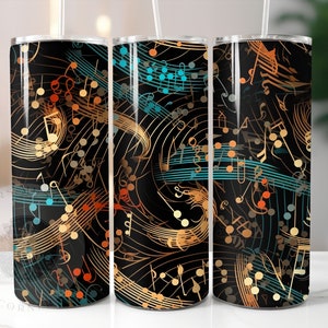 Music inspired seamless tumbler wrap sublimation, 20 oz Skinny Tumbler design, digital instant download PNG, abstract print file