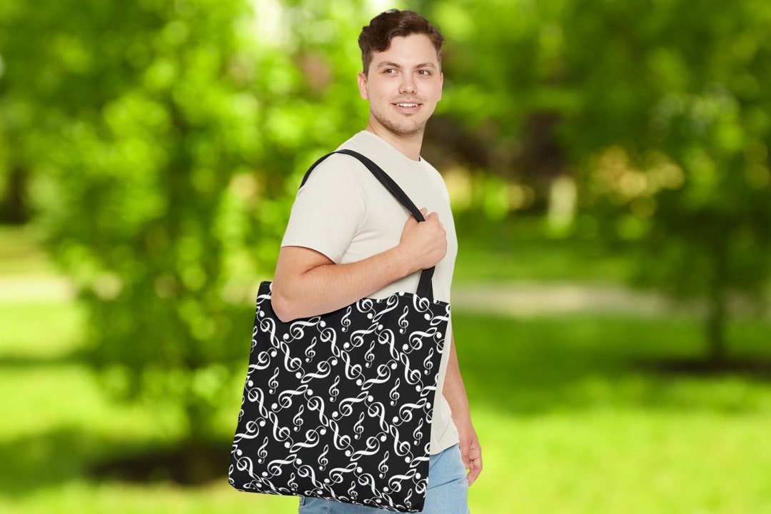 Treble Clef Music Design Black Tote Bag, Music Lover and Teacher Gift