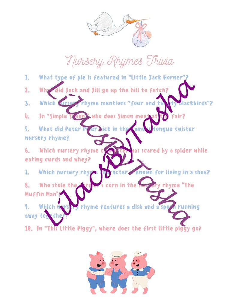 Baby Shower Game Nursery Rhymes Trivia and Answer Key Printable Etsy