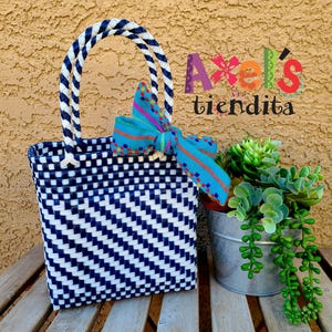 Recycled Plastic Tote Bag - Small Tote Bag - Craft Bag - Mexican Tote - Hand-woven Mexican Bag