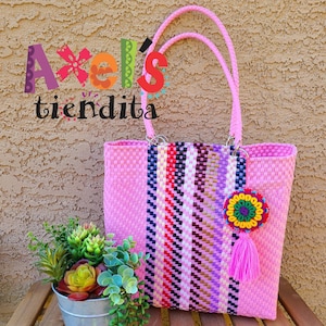 Recycled Plastic Tote Bag - Mexican Lunch Bag - Craft Bag - Bolsa de Plástico Reciclado Mexican Tote - Handwoven Mexican Bag - Eco Friendly