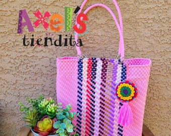 Recycled Plastic Tote Bag - Mexican Lunch Bag - Craft Bag - Bolsa de Plástico Reciclado Mexican Tote - Handwoven Mexican Bag - Eco Friendly