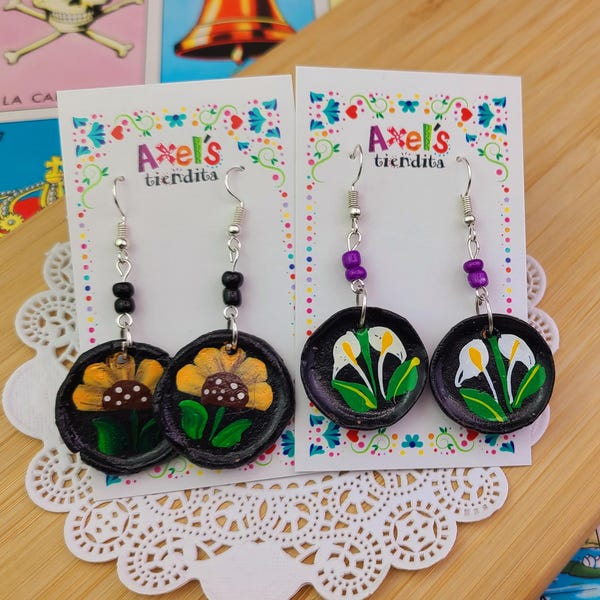 Handmade Clay Plate Earrings – Mexican Folk Art Jewelry