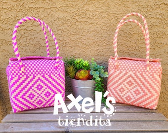 Small Recycled Plastic Tote Bag - Mexican Lunch Bag - Bolsa de Plástico Reciclado Mexican Tote - Eco-Friendly Handwoven Mexican Bag