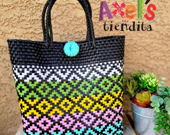 Handwoven Recycled Plastic Mexican Tote – Eco-Friendly Teacher Bag