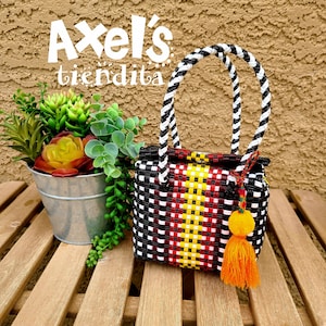 Mini Recycled Plastic Tote Bag - Mexican Mini Lunch Bag - Craft Bag - Bolsa de Plástico Reciclado Mexican Tote - Handwoven Mexican Bag