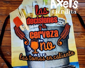 Beer Apron - Mexican Apron - Humorous Apron - BBQ Apron - Father's Day - Carne Asada Apron - Las Decisiones y la Cerveza Mandil