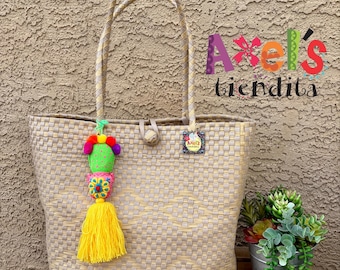 XL Handwoven Recycled Plastic Tote Bag – Mexican Beach Bag with Tassel