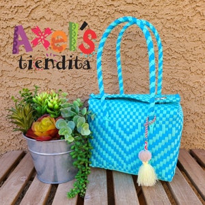 Small Recycled Plastic Tote Bag - Mexican Lunch Bag - Craft Bag - Mexican Tote - Eco-Friendly Handwoven Mexican Bag