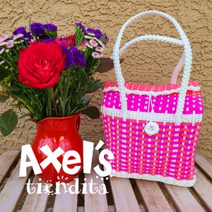 Recycled Plastic Tote Bag - Mexican Lunch Bag - Craft Bag - Bolsa de Plástico Reciclado Mexican Tote - Eco-Friendly Handwoven Mexican Bag