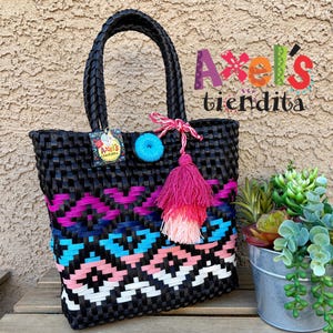 Medium Recycled Plastic Tote Bag - Beach Tote Bag - Bolsa de Plástico Reciclado Mexican Tote - Handwoven Mexican Bag