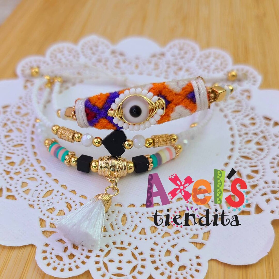 El Ojo Bracelet Mexican Evil Eye Bracelet Triple Beaded Etsy