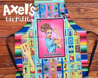 Lotería Apron - Mexican Apron - Humorous Apron - BBQ Apron - Mothers Day - Gift Lotería Adult - Carne Asada Apron - La Luchona Mandil