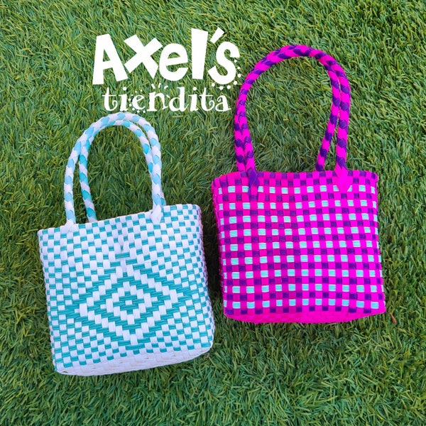 Recycled Plastic Tote Bag - Mini Tote Bag - Craft Bag - Bolsa de Plástico Reciclado Mexican Tote - Handwoven Mexican Bag