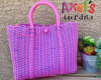 Handwoven Recycled Plastic Tote Bag: Mexican Petaca Bag