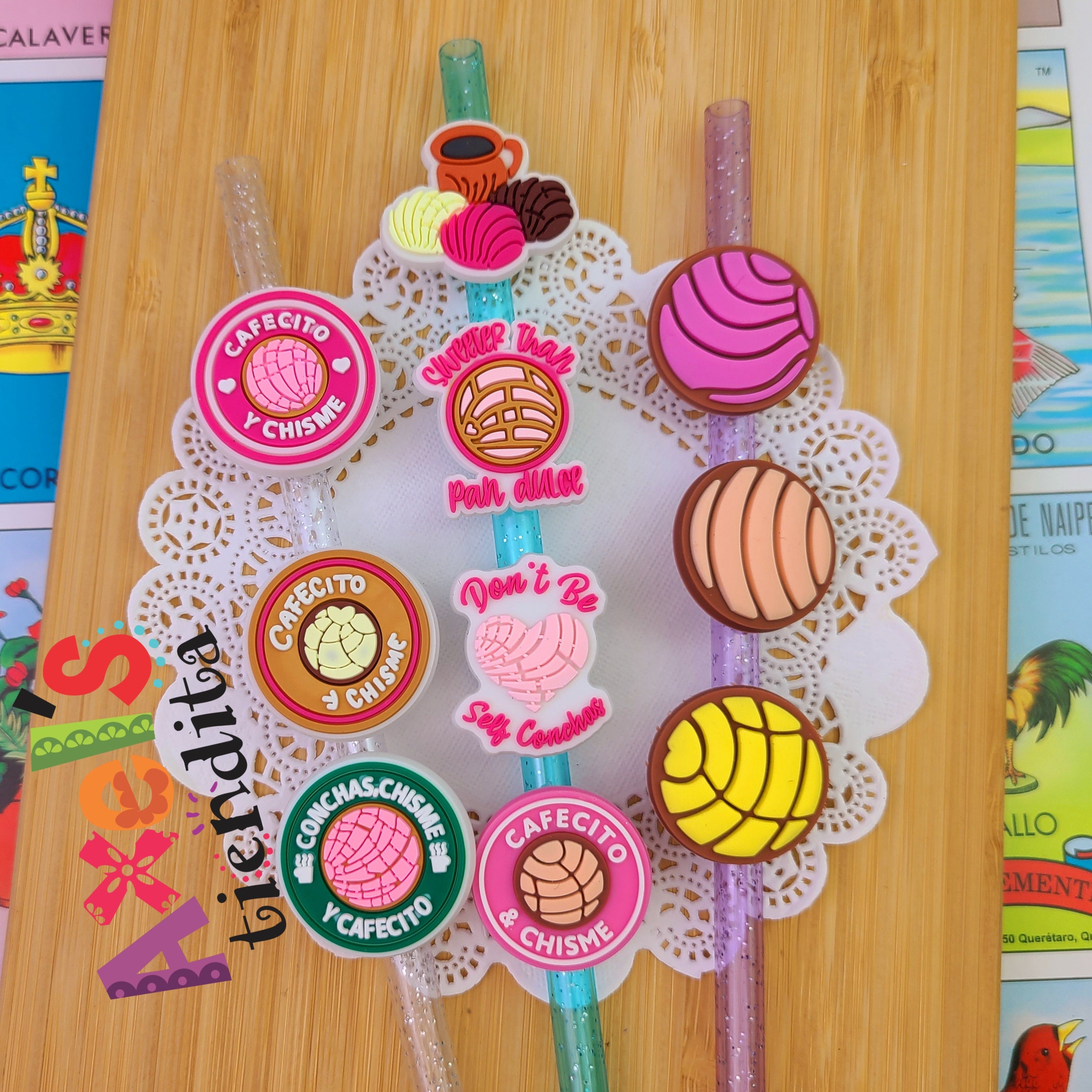 Cafecito Y Chisme, Straw Charms, Cute Straw Toppers, Pan Dulce, Concha Straw  Toppers, Silicone Straw Topper, Accessories for Tumblers 