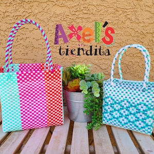Mini Recycled Plastic Tote Bag - Mexican Mini Bag - Mexican Tote - Handwoven Mexican Bag