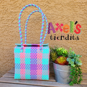 Small Recycled Plastic Tote Bag - Mexican Lunch Bag - Craft Bag - Mexican Tote - Eco-Friendly Handwoven Mexican Bag