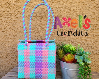 Small Recycled Plastic Tote Bag - Mexican Lunch Bag - Craft Bag - Mexican Tote - Eco-Friendly Handwoven Mexican Bag