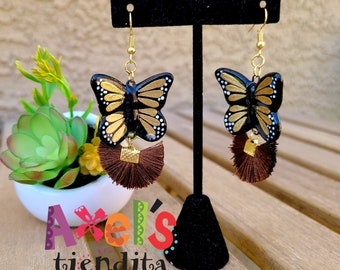 Butterfly Earrings - Handpainted Butterfly Earrings - Butterfly Tassel Earrings