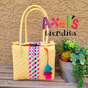 Small Recycled Plastic Tote Bag - Mexican Lunch Bag - Craft Bag - Mexican Tote - Eco-Friendly Handwoven Mexican Bag