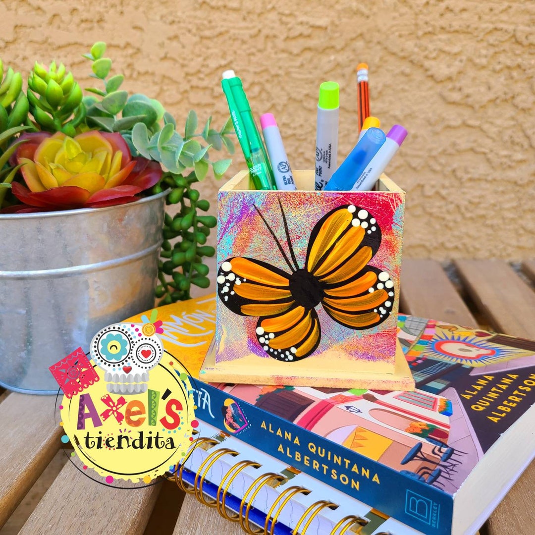 Monarch Butterfly Pen Holder Handmade Artisanal Mexican Pencil Cup Home