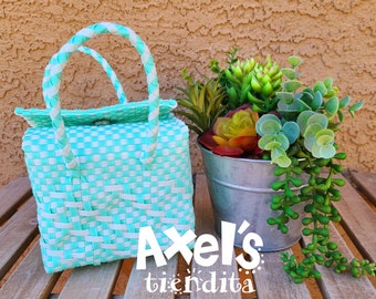 Mini Recycled Plastic Tote Bag - Mexican Mini Lunch Bag - Craft Bag - Mexican Mini Tote - Handwoven Mexican Bag