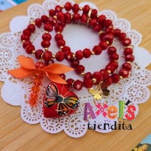 Monarch Butterfly Bracelet - 3 Strand Layering Crystal Beaded Bracelet