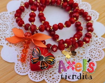 Monarch Butterfly Bracelet - 3 Strand Layering Crystal Beaded Bracelet