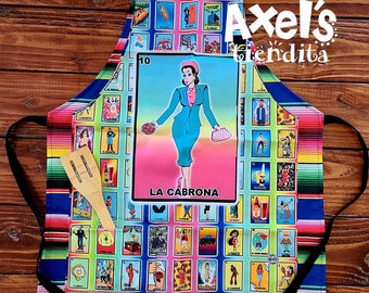 Lotería Apron - Mexican Apron - Humorous Apron - BBQ Apron - Mothers Day - Gift Lotería Adult - Carne Asada Apron - La Cabrona Mandil