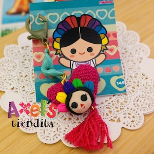 Lele Doll Keychain - Mexican Dolls Keychain - Mexican Keychain - Mexican Bag Charm - Crochet Heart Keychains