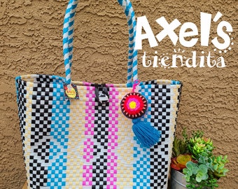 Handwoven Recycled Plastic Tote Bag – Mexican Craft Bag with Tassel