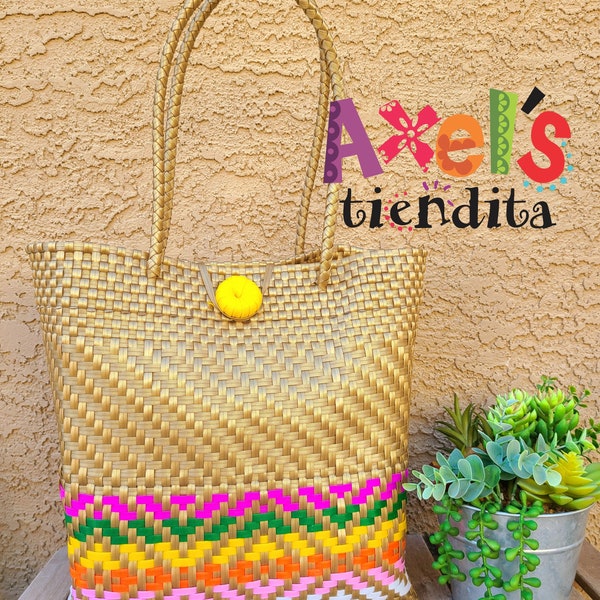 Recycled Plastic Tote Bag - Mexican Beach Bag - Book Bag - Bolsa de Plástico Reciclado Mexican Tote - Handwoven Mexican Bag - Eco Friendly