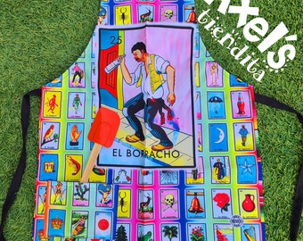 Lotería Apron - Mexican Apron - Humorous Apron - BBQ Apron - Mothers Day - Gift Lotería Adult - Carne Asada Apron - El Borracho Mandil