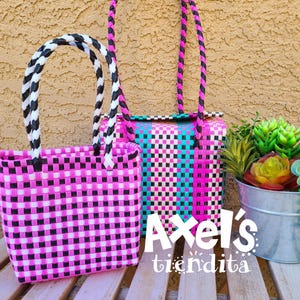 Recycled Plastic Tote Bag - Mexican Lunch Bag - Craft Bag - Mexican Tote - Eco-Friendly Handwoven Mexican Bag