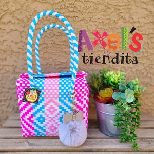 Small Recycled Plastic Tote Bag - Mexican Lunch Bag - Craft Bag - Mexican Tote - Handwoven Mexican Bag - Eco Friendly