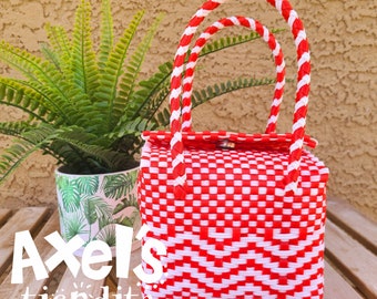 Handwoven Mini Recycled Plastic Tote Bag: Mexican Lunch Bag