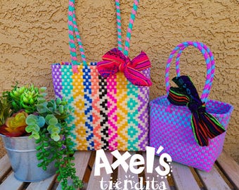 Recycled Plastic Tote Bag - Mexican Lunch Bag - Craft Bag - Bolsa de Plástico Reciclado Mexican Tote - Eco-Friendly Handwoven Mexican Bag