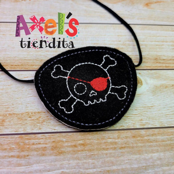 Pirate Eye Patch-Black Eye Patch-Pirate Dress Up-Girl Pirate Eye Patch-Pirate Headwrap-Felt Eye Patches-Embroidered Skull and Crossbones