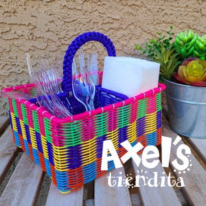 Utensil Caddy - Utensil Holder - Woven Napkin Holder - Silverware Holder - Kitchen Basket - Mexican Kitchen Decor