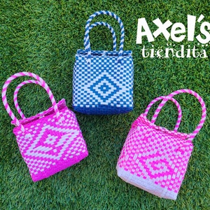 Mini Recycled Plastic Tote Bag - Mexican Mini Lunch Bag - Craft Bag - Mexican Tote - Handwoven Mexican Bag