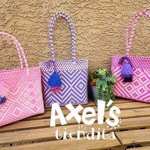 Medium Recycled Plastic Tote Bag - Mexican Lunch Bag - Craft Bag - Bolsa de Plástico Reciclado Mexican Tote - Handwoven Mexican Bag