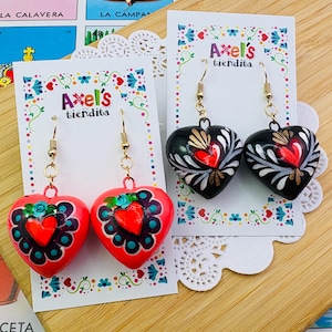 Heart Earrings - Hand Painted Earrings - Mexican Heart Earrings