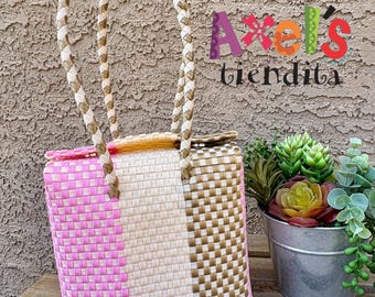 Small Recycled Plastic Tote Bag – Handwoven Mexican Lunch Bag, Eco-Friendly PVC