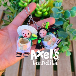 Lele Doll Keychain - Mexican Rag Doll - Otomi Doll Keychains - Lele y Panchito Keychain Set - Otomi Couple Keychain Set
