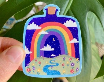 Rainbow Flowers in a Bottle - Sticker for Water Bottle - Laptop Decal- Vinyl Sticker