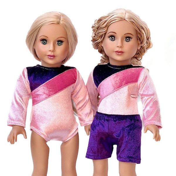 Little Gymnast - Doll Clothes for 18 inch Doll - Pink and Purple Gymnastic Leotard with Shorts