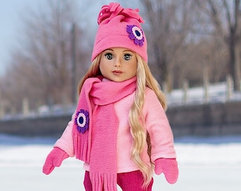 Ice Skating Fun - Doll Clothes for 18 inch Doll - 6 Piece Gift Set - Fleece Blouse with Stretchy Leggings, Hat, Scarf, Mittens, Ice Skates