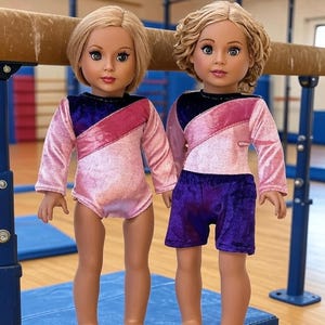 Little Gymnast - Clothes for 18 inch Doll - Pink and Purple Gymnastic Leotard with Shorts